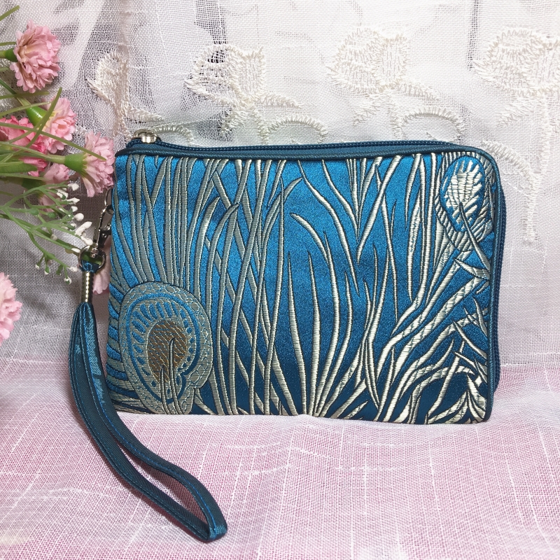 Silk Zipper Wrist Bag Clutch Mobile Phone Bag Brocade Coin Card Holder Multifunctional Mother's Handbag