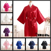 Áo tắm kimono màu Nhật Bản Áo choàng ngắn tay nữ áo choàng lụa Mô phỏng đơn giản Bộ đồ ngủ bằng lụa