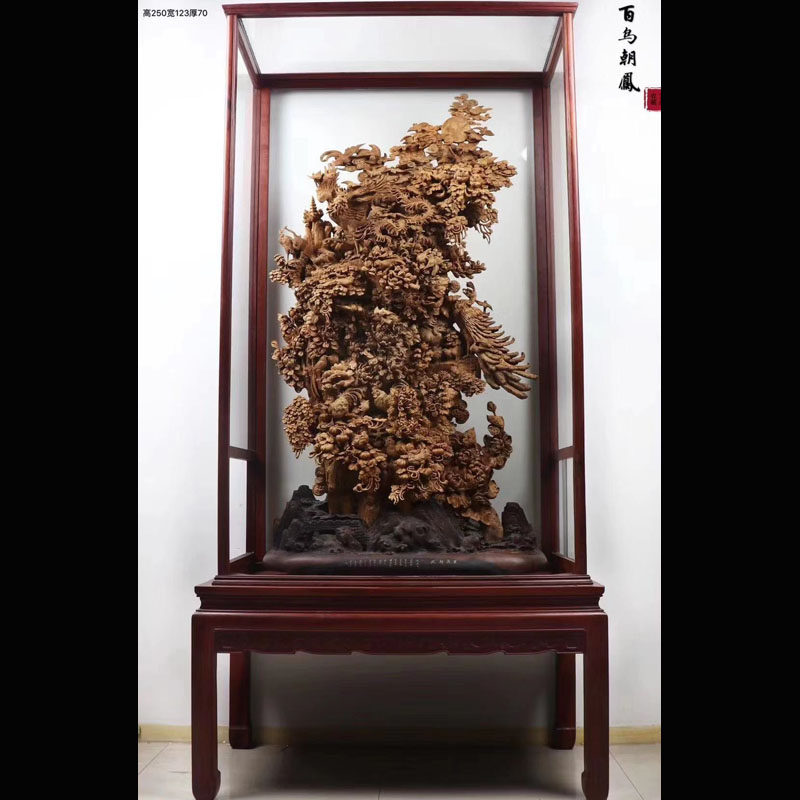 Agarwood wood carving Guanyin buddha statue Landscape flowers and birds Wood carving craft gift decoration Birds dynasty Phoenix home living room root carving ornaments
