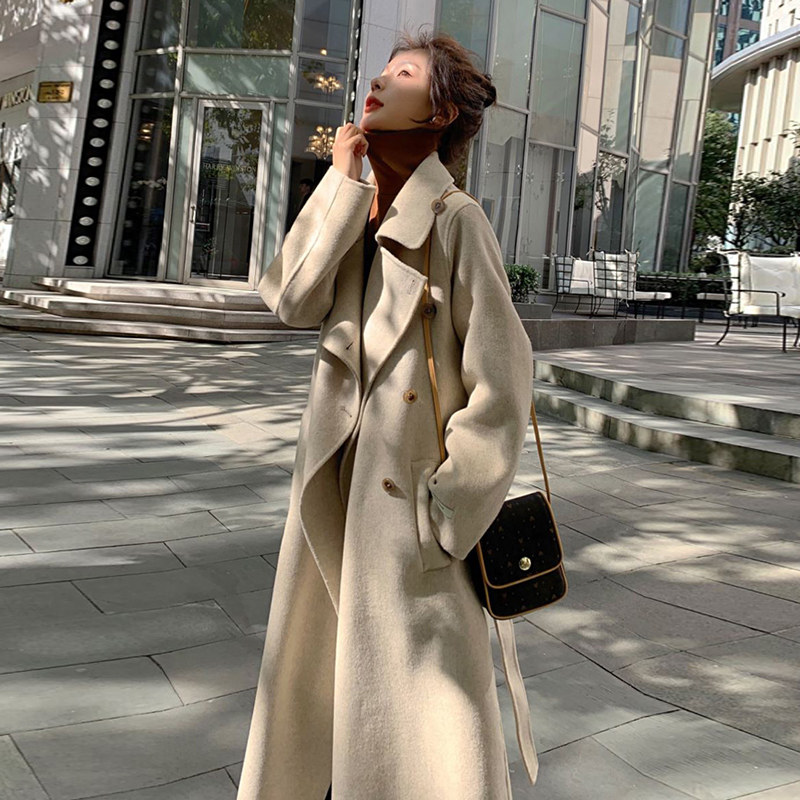 waitmore Hepburn woolen coat women's mid-length version over the knee 2021 autumn and winter new gentle wind woolen coat