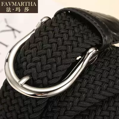 Brand-name pin buckle hand-woven belt men's elastic elastic belt casual versatile black belt men's tide ins