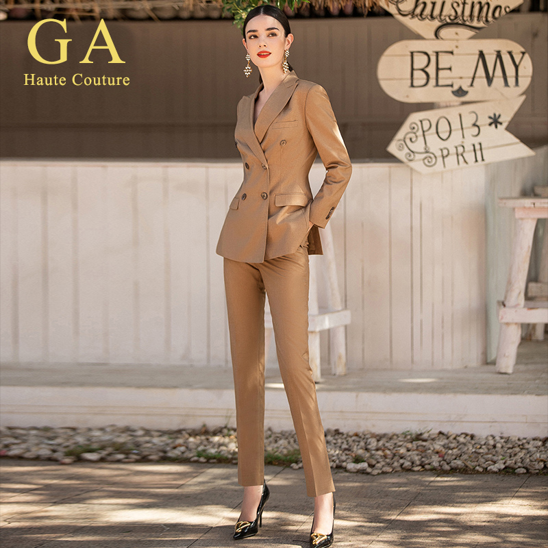 GA High-end Suit Suit Women's Card Its Color Yinglun Wind Double Exclusive Buttons Spring Autumn Able Fashion Temperament Tooling Work Clothes
