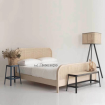 Nordic casual simple rattan solid wood bed model room B&B hotel VIP room reception double bed furniture customization