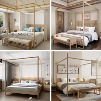 New Chinese style solid wood simple hotel bedroom master bedroom 1 8m shelf bed step bed wedding bed furniture customization