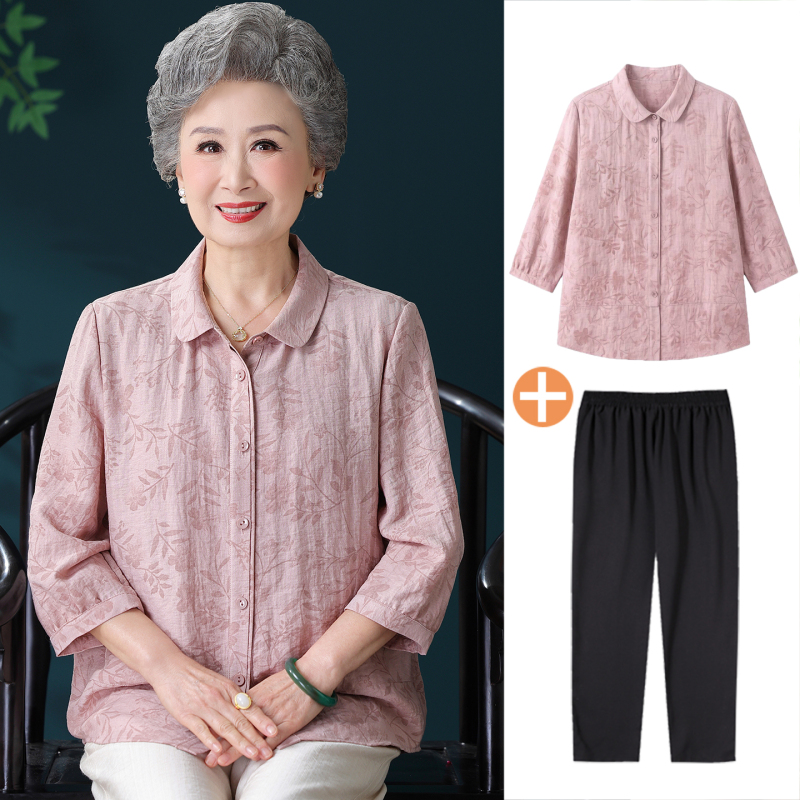 Middle-Aged and Elderly Women's Pure Cotton and Linen Shirts, 60-70 Year Old Mother's Style, Summer Clothes, Three-Quarter Sleeve Shirts, Grandma's Suit Middle-Aged and Elderly Women's Pure Cotton and Linen Shirts, 60-70 Year Old Mother's Style, Summer Clothes, Three-Quarter Sleeve Shirts, Grandma's Suit