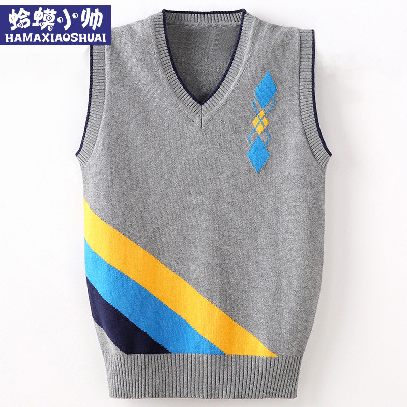 Boys vest spring and autumn children's sweater vest boy middle and big boy wool knitting 2022 new boy handsome foreign style