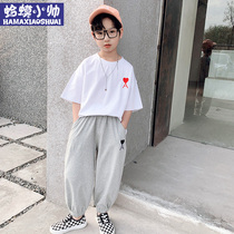 Boys summer suit 2021 new Korean version handsome middle and big boy boys sports suit casual fashion childrens clothing thin