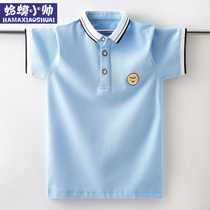 Boys short-sleeved t-shirt POLO shirt Summer lapel childrens foreign style top 8 middle and large childrens T-shirt 12 trendy boys 15 years old