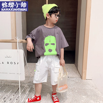 Boys summer short-sleeved suit 2021 new childrens clothing summer Korean version of the big boy boys leisure suit handsome