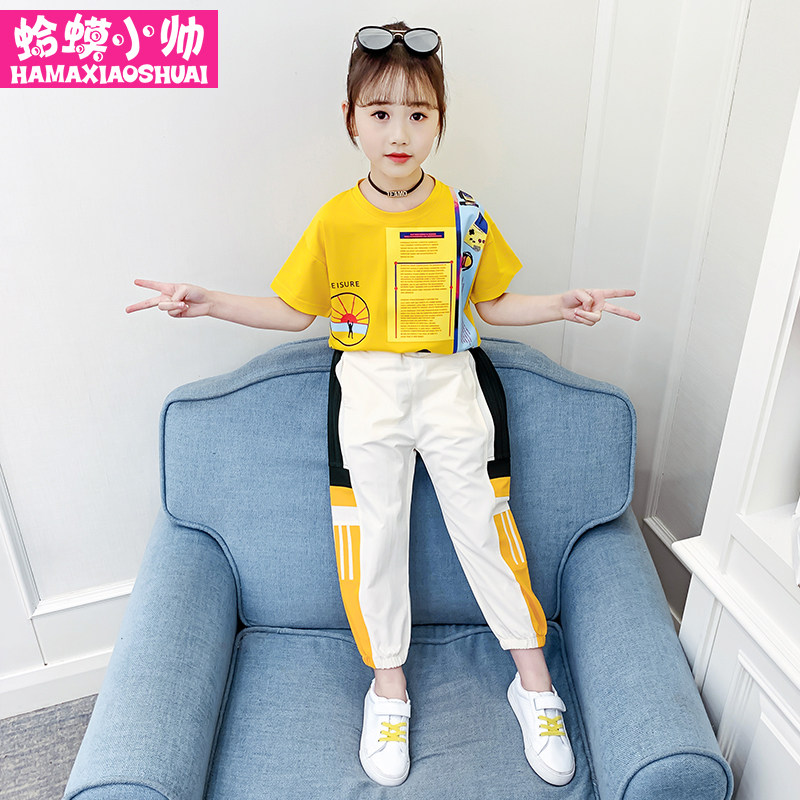 Girls sports suit fashionable western school 2022 summer summer children's fashion casual summer short sleeve two-piece set