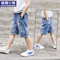 Childrens clothing boys denim shorts 2021 summer new big childrens five-point pants thin Western style pants tide boys