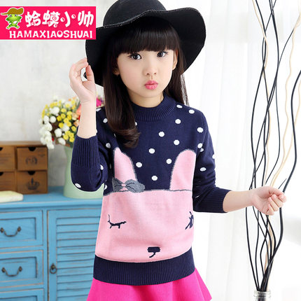 女童毛衣套头加绒加厚女大童高领儿童秋冬女孩