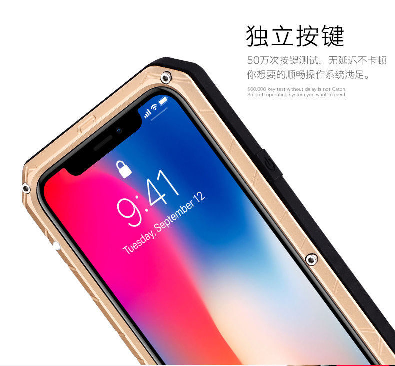 iMatch Water Resistant Shockproof Dust/Dirt/Snow-Proof Aluminum Metal Military Heavy Duty Armor Protection Case Cover for Apple iPhone X