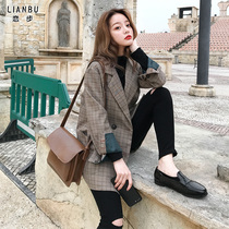 Net red plaid small suit jacket womens short spring and autumn retro Hong Kong flavor Korean version of British style leisure loose ins tide