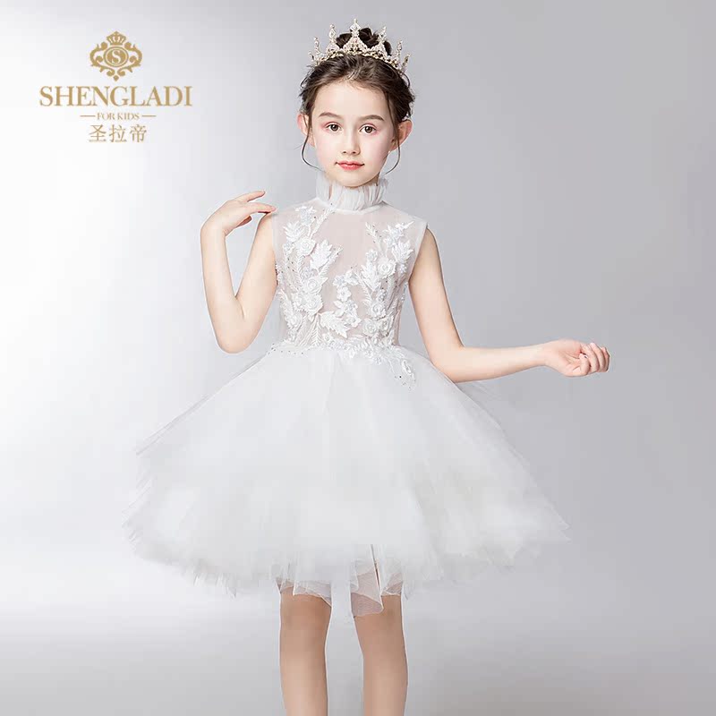 Hoa cô gái ăn mặc trẻ em đám cưới cô gái công chúa váy trắng đám cưới chủ trang phục trang phục cô gái nhỏ sưng húp sợi - Váy trẻ em váy dự tiệc trẻ em cao cấp