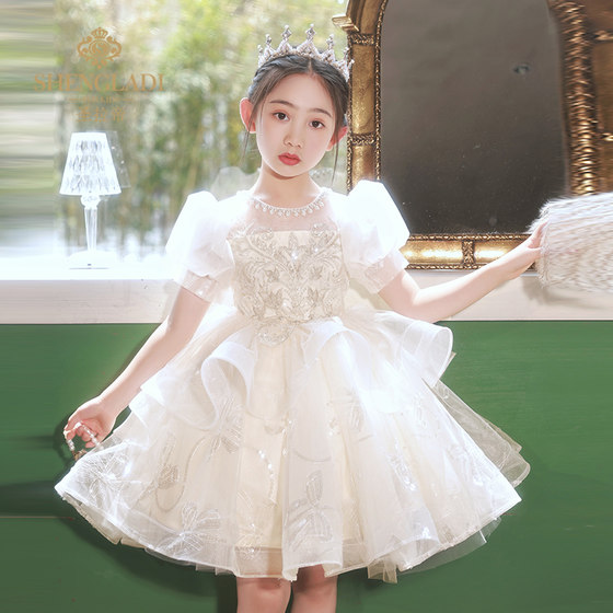 Princess dress girls high-end dress birthday party flower girl wedding gauze skirt children host piano performance costume