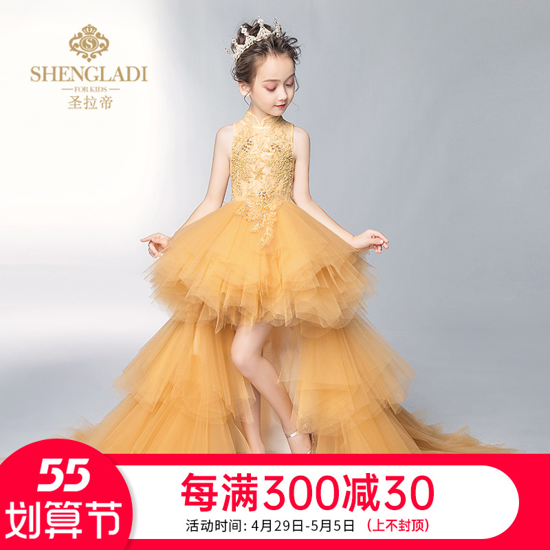 Children's Gown Princess Dresses Dress Model Walking Show Evening Gown 2022 Girl Tug Tail Small Host Piano out of service