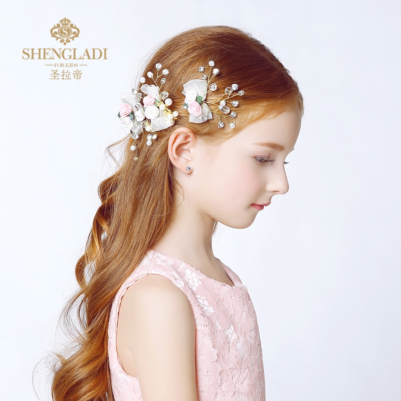 Children's headwear girls princess hair accessories children's hairpins pink flower girl accessories children's performance headwear hairpins Korea
