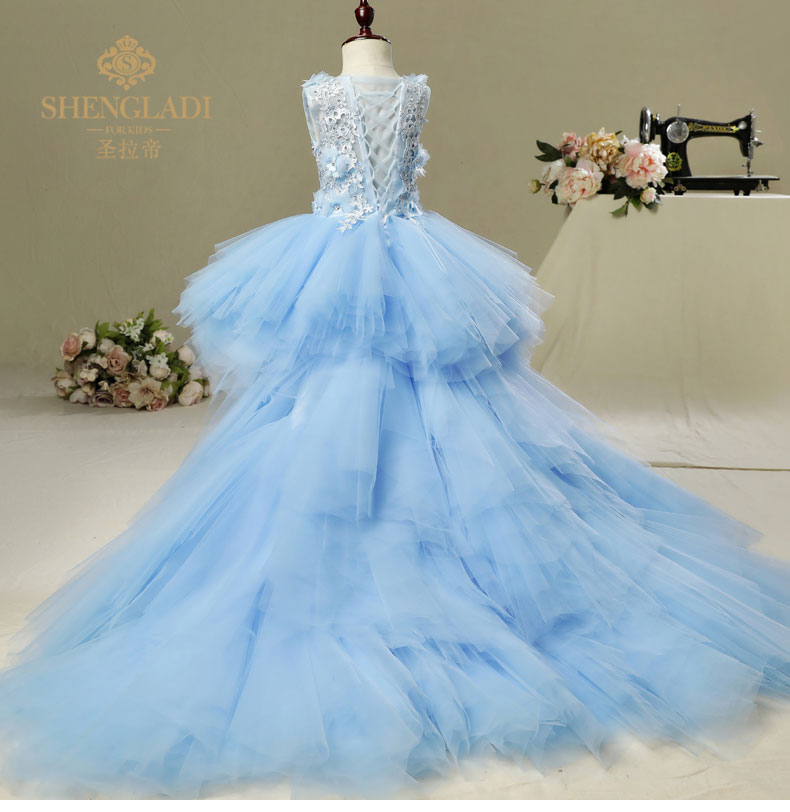 Trẻ em ăn mặc công chúa váy cô gái dài dấu vết đám cưới hoa cô gái pettiskirt trang phục piano buổi tối trình diễn catwalk vest bé trai 