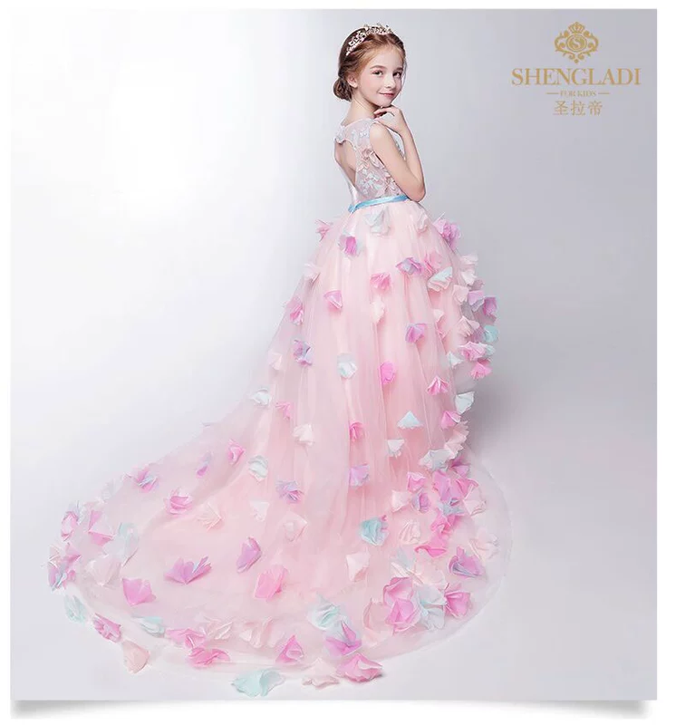 Trang phục trẻ em nữ công chúa váy hoa cô gái váy pettiskirt cô gái trang phục piano trẻ em mẫu catwalk váy cưới shop thời trang trẻ em