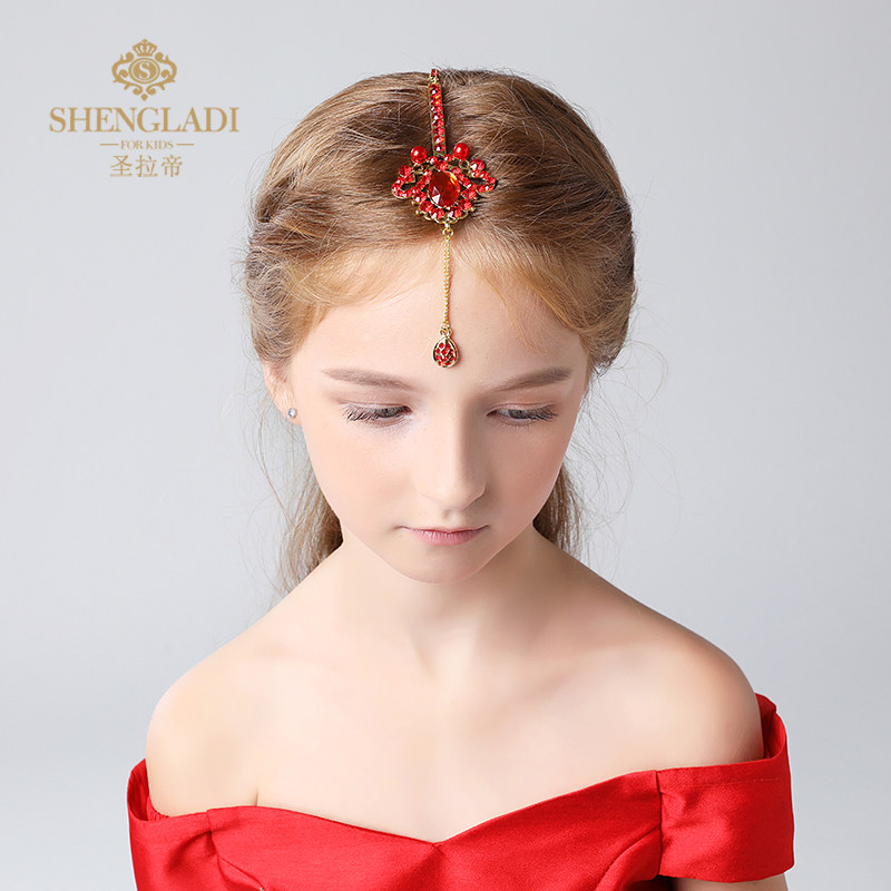 Children's headdresses, girls' princess hair accessories, red small pendants, forehead ornaments