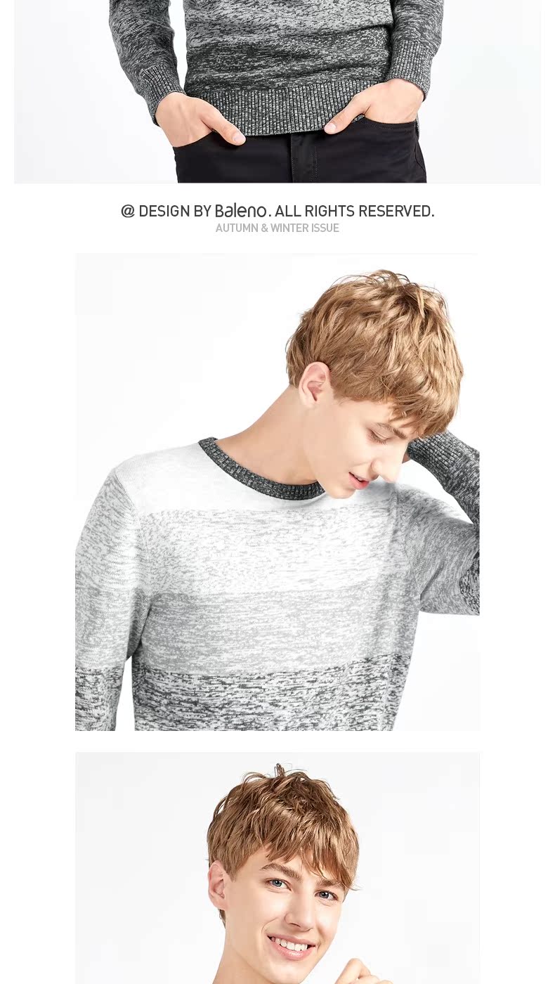 Áo len nam Baleno Benny Road Fall / Winter Áo len mới Gradient trẻ trung Áo thun cổ tròn & áo phông nam