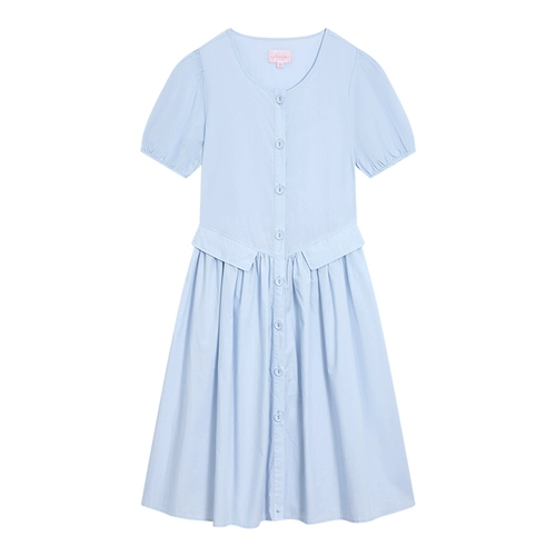 Свежее элегантное комфортное хлопковое платье, круглый воротник