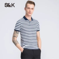 Baleno Benny Road Men đan áo sơ mi sọc trắng đen ngắn tay áo cotton Polo áo sơ mi ve áo t shirt