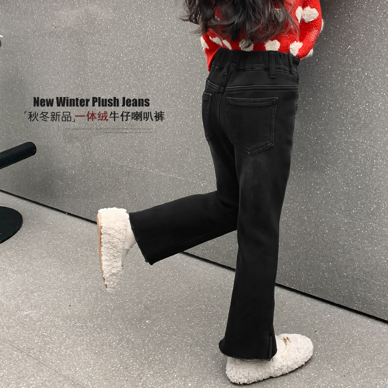 Girl Pants Winter Style Plus Suede Horn Pants 2024 New Children Foreign Air Winter Clothing Casual Pants Little Girl Jeans-Taobao