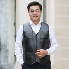 2019新款中年男装加绒皮马甲