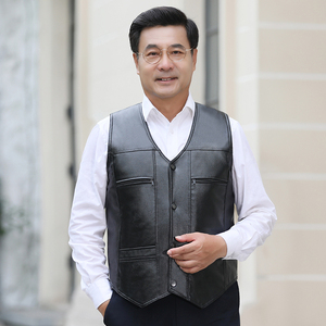 2019新款中年男装加绒皮马甲