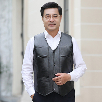 2019新款中年男装加绒皮马甲