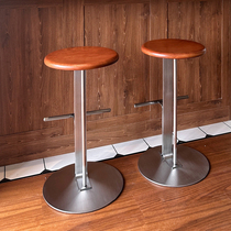 Light luxury stainless steel solid wood bar chair home high stool wabi-sabi style solid wood high chair bar counter bar stool