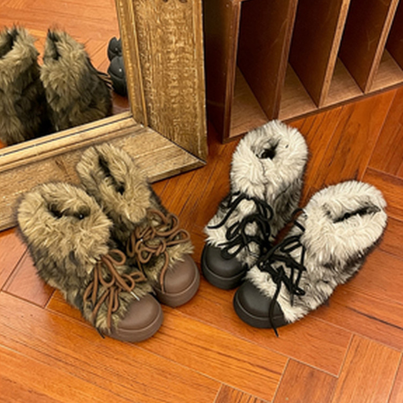 Millennial Style Thick-Soled Furry Snow Boots for Women 2026 New Autumn and Winter Fleece-Lined Thickened Warm Fluffy Cotton Shoes