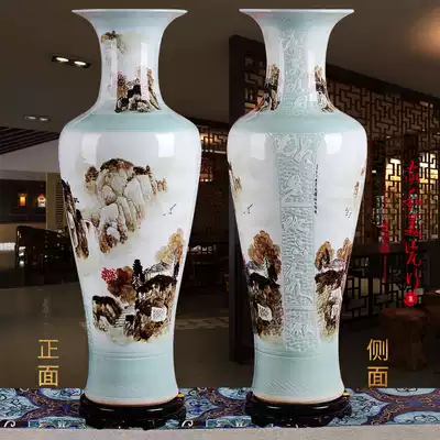 Jingdezhen ceramic large vase hand-painted ink color landscape painting 1 meter floor modern living room home large ornaments