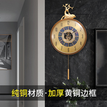 Pure copper deer head clock clock wall clock living room personality creative home fashion 2021 new non-perforated clock Wall