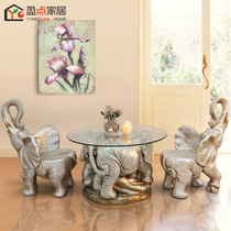 Elephant stool European-style living room Hotel clubhouse Villa coffee table table and chair set decoration Lucky elephant chair large