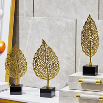 Modern light luxury living room wine cabinet entry door porch decoration decoration high-end home furnishings creative metal leaves