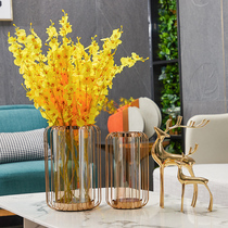 Wrought iron American light luxury vase decoration Home soft decoration Model room tenant hall flower arrangement dried flower transparent glass