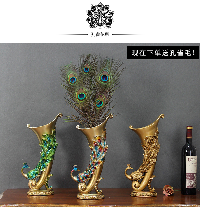 Châu âu trang trí nghệ thuật trang trí nhà sáng tạo phòng khách tủ TV thủ công mỹ nghệ chèn hoa khô peacock feather vase