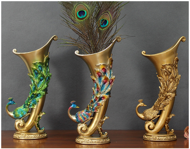 Châu âu trang trí nghệ thuật trang trí nhà sáng tạo phòng khách tủ TV thủ công mỹ nghệ chèn hoa khô peacock feather vase