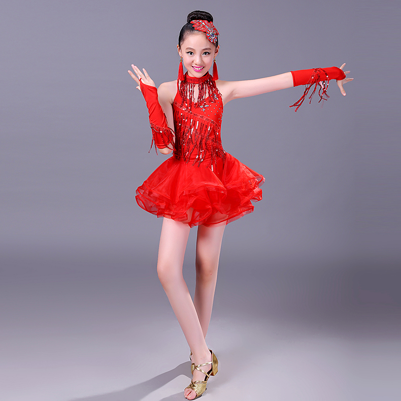 Trẻ em váy khiêu vũ Latin mùa hè trình diễn trang phục cô gái mới hiện đại cạnh tranh sequin thực hành khiêu vũ quần áo trang phục động vật biển cho bé yêu