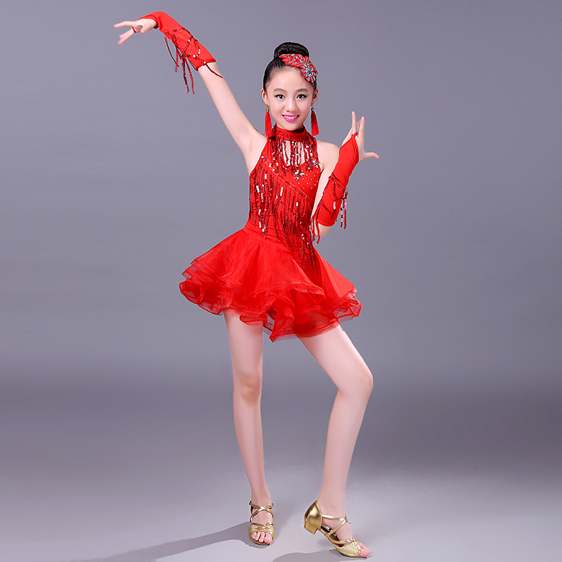 Trẻ em váy khiêu vũ Latin mùa hè trình diễn trang phục cô gái mới hiện đại cạnh tranh sequin thực hành khiêu vũ quần áo trang phục động vật biển cho bé yêu