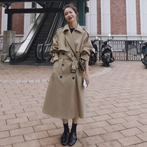 2022 Spring autumn new card with its color pop style female mid-length Korean version loose over the knee Inn wind coat jacket