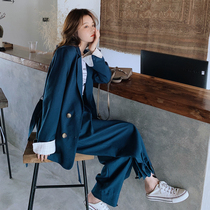 Korean Version Loose Mesh Red Small Suit Broadlegged Pants Two Sets Women 2022 Spring Autumn New Casual Temperament Ssuit Suit