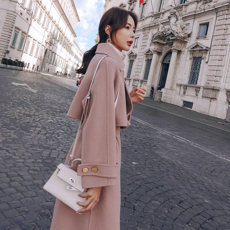 Thickened woolen coat women's mid-length version 2022 autumn and winter new Korean version loose waist temperament popular woolen coat