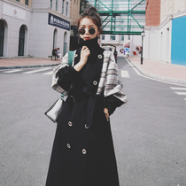 Herben Style Subsleeve Splicing Black Fur Coats Women Mid long style Autumn Winter New thickened Casual Subs Coat
