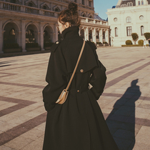 Black Windcoat Jacket Woman 2022 Chunqiu New collection waist display slim temperament Herbenwind popular with long section of great clothes