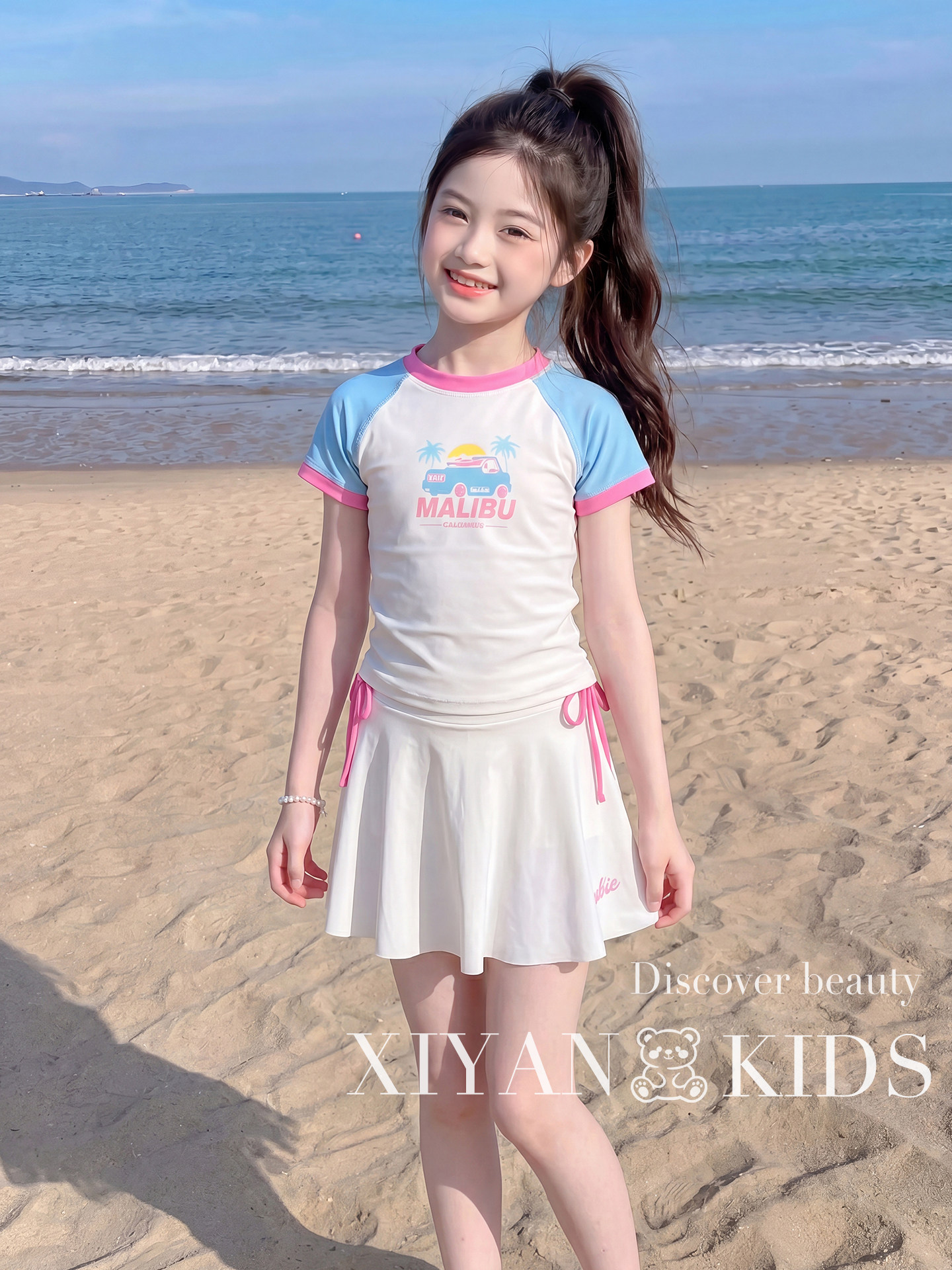 女童泳衣2026夏季新款中大童女孩撞色分体游泳衣儿童甜美海边泳装 — 2
