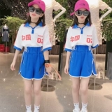 Спортивный костюм для мальчиков, детская форма, футболка, комплект, популярно в интернете, короткий рукав